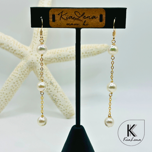 Japanese Akoya Triple Pearl Drop Earrings