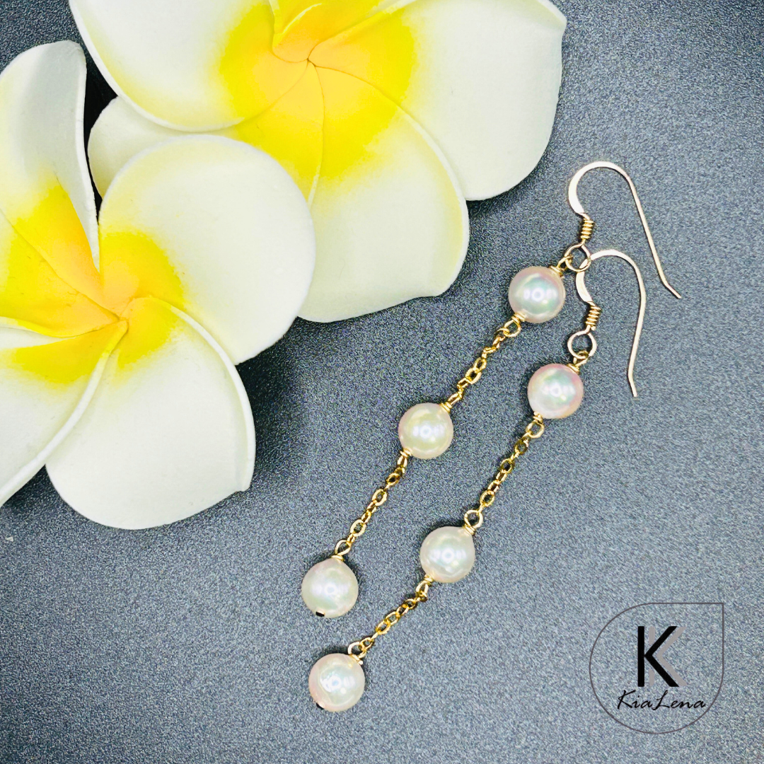 Japanese Akoya Triple Pearl Drop Earrings