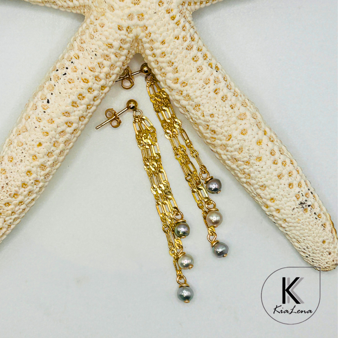 Tassel Style 3 Blue Akoya Pearl Drop Earrings