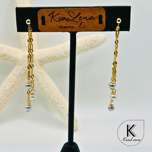 Tassel Style 3 Blue Akoya Pearl Drop Earrings