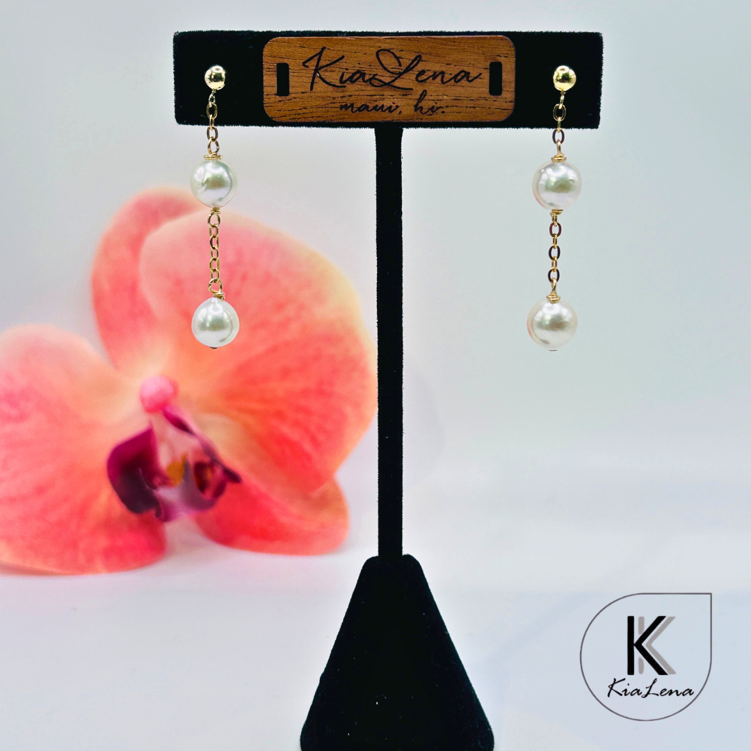 1 3/4" Double Japanese Akoya Pearl Dangle Earrings