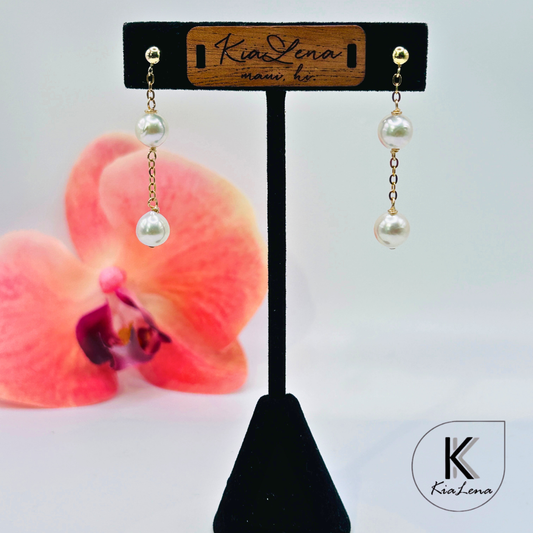 1 3/4" Double Japanese Akoya Pearl Dangle Earrings