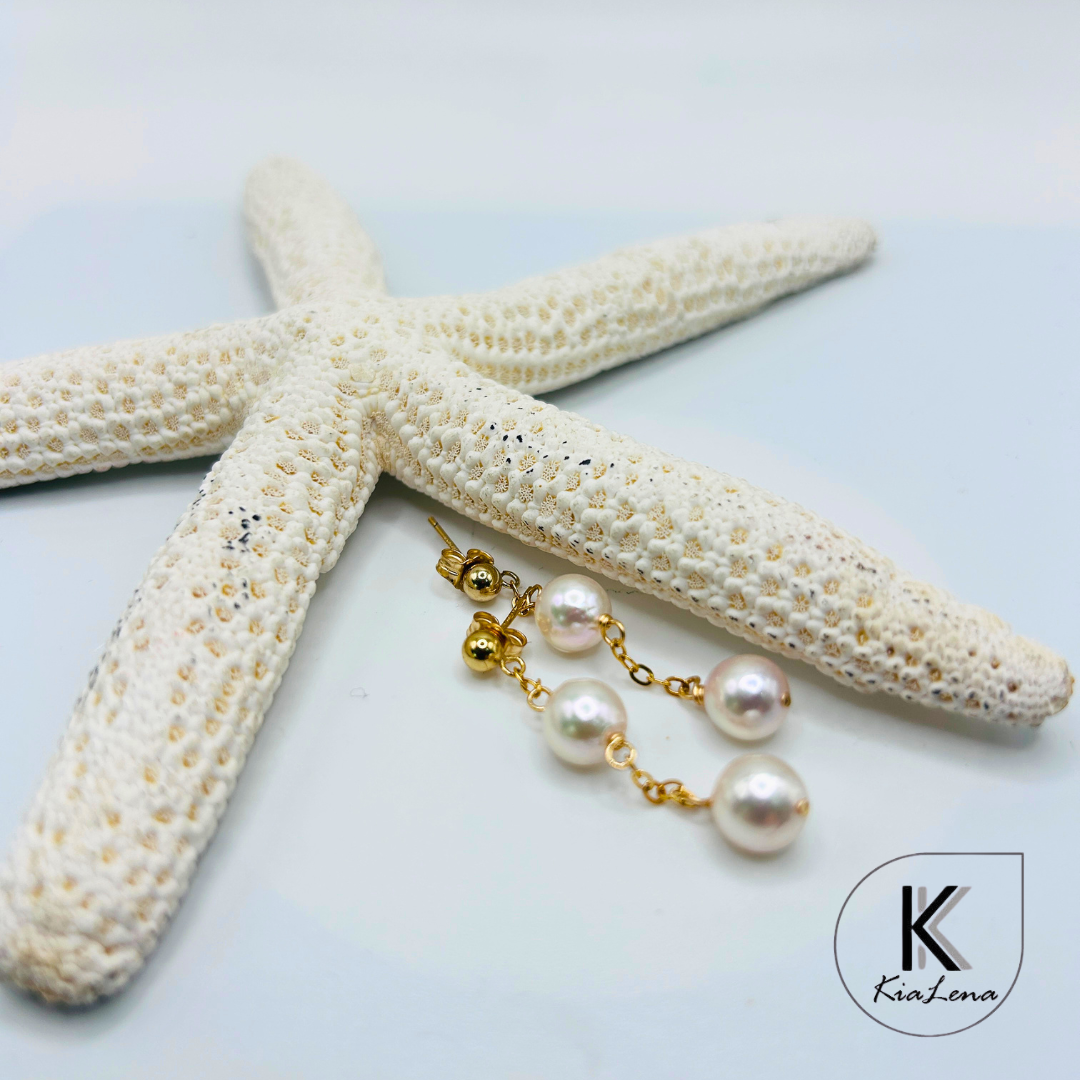 1 3/4" Double Japanese Akoya Pearl Dangle Earrings