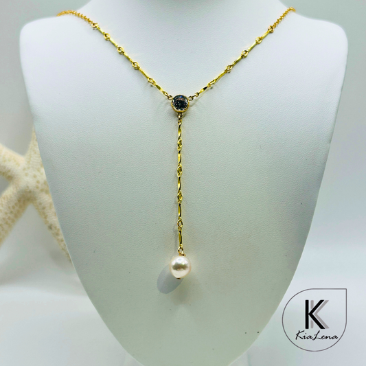 18" Japanese Akoya Pearl & Cubic Z "Y" Necklace
