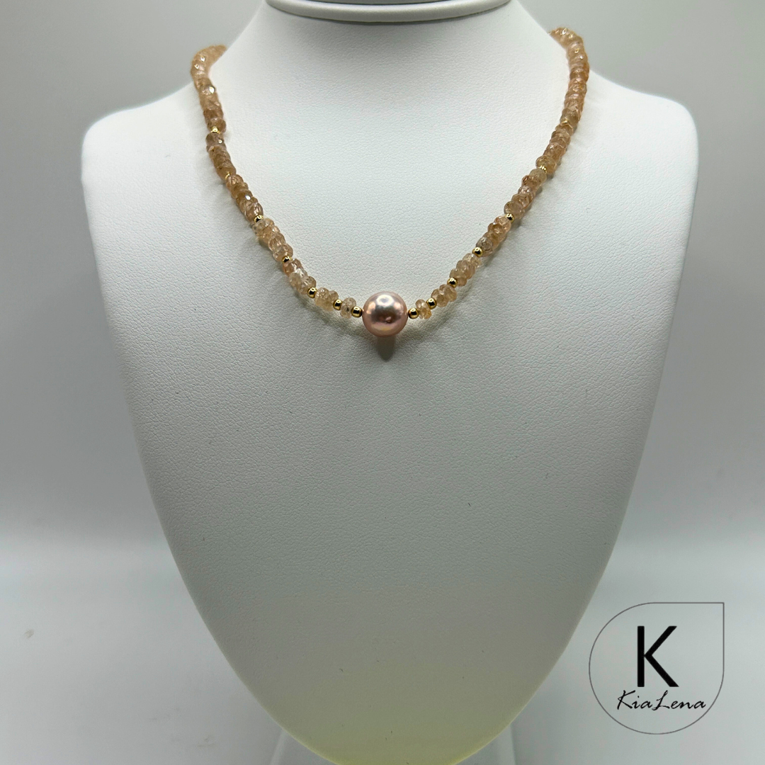 17" Single Edison Pearl with Zircon Necklace