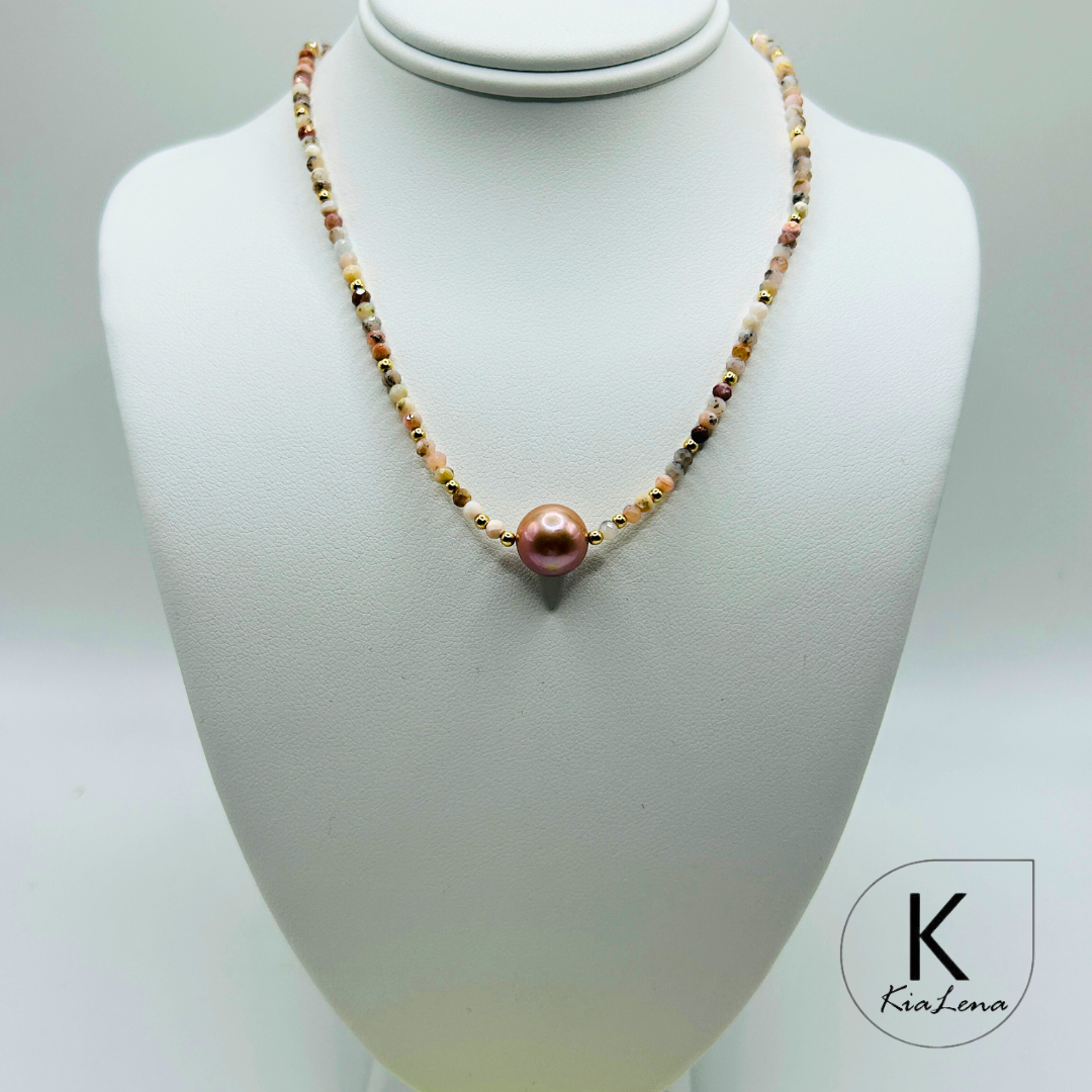 16 1/4" to 18 1/4" Single Edison Pearl with Tourmaline Necklace