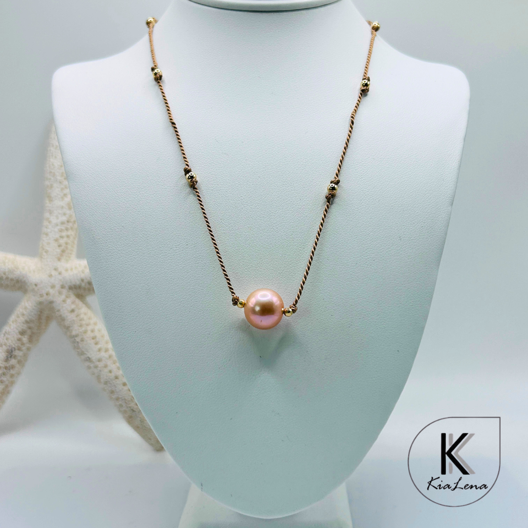 Solitaire Edison Pearl Floater Necklace with Silk Cord