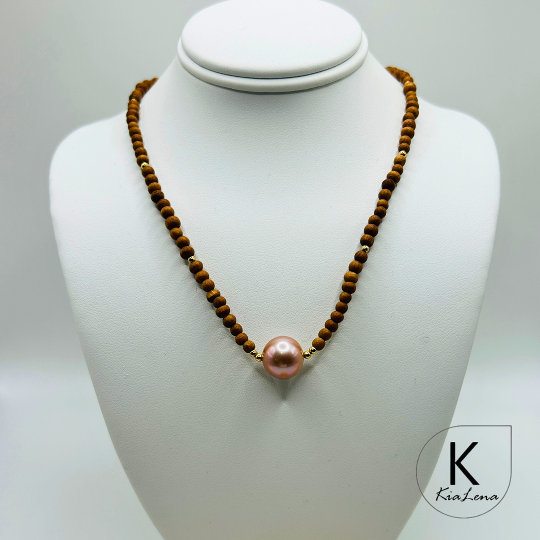 16 to 17 1/2" Single Edison Pearl with Sandalwood Necklace