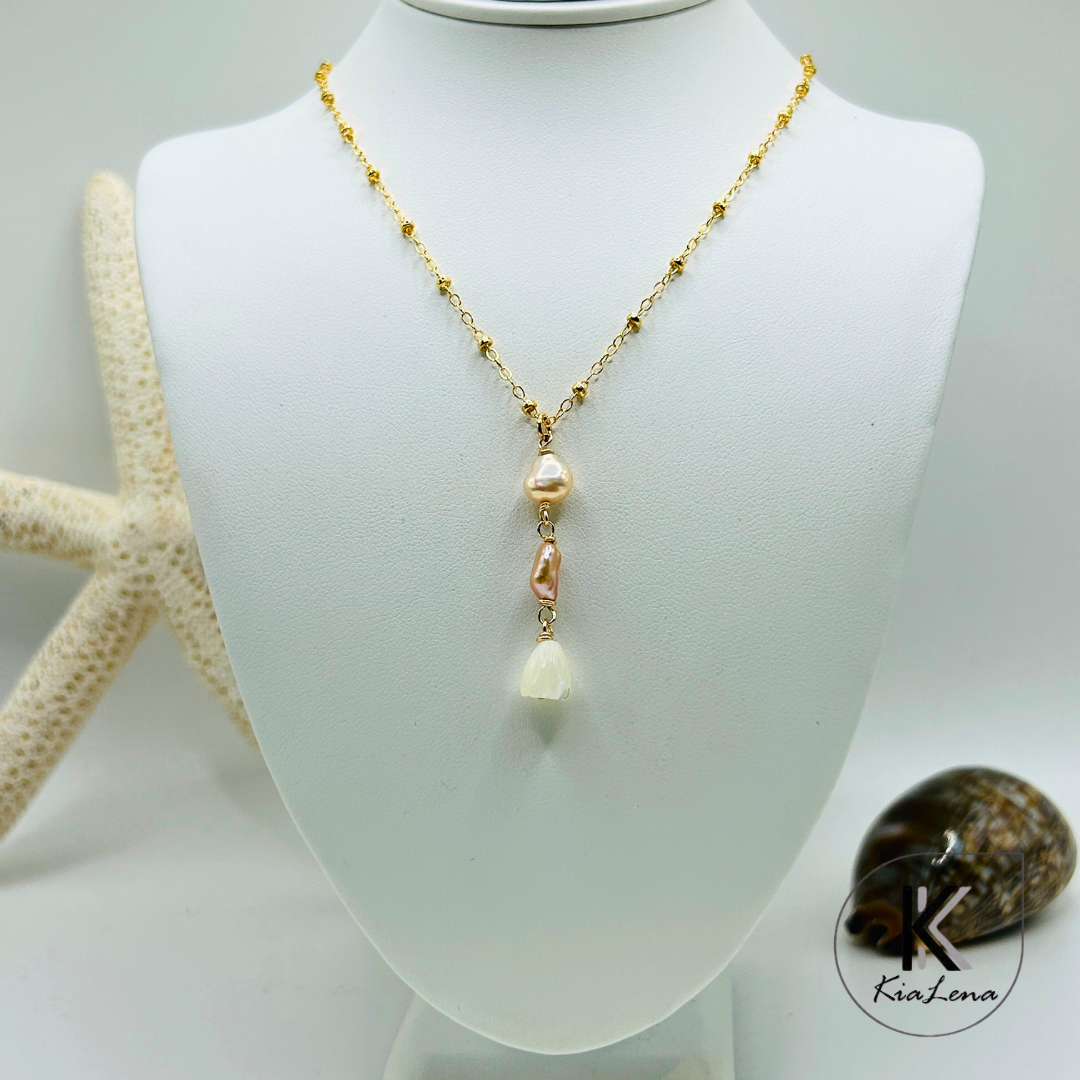 Edison Keshi Pearls  & Pikake Drop Necklace