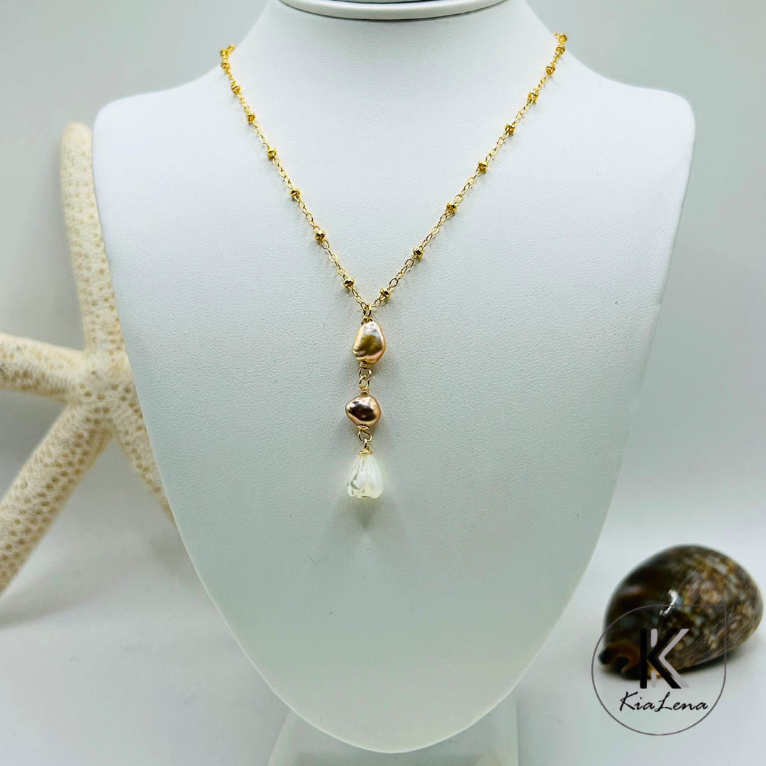 Edison Keshi Pearls  & Pikake Drop Necklace