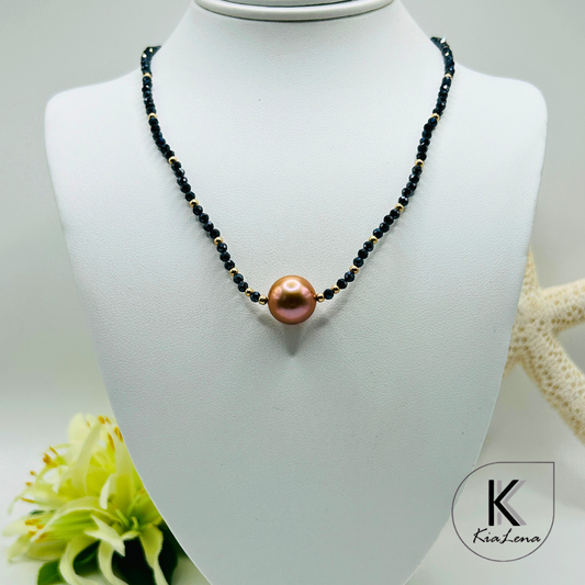 Solitaire Edison Pearl with Spinel Stone Necklace
