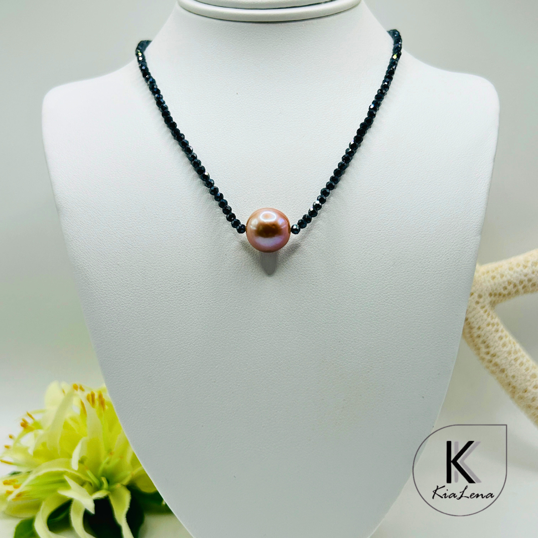 Solitaire Edison Pearl with Spinel Stone Necklace