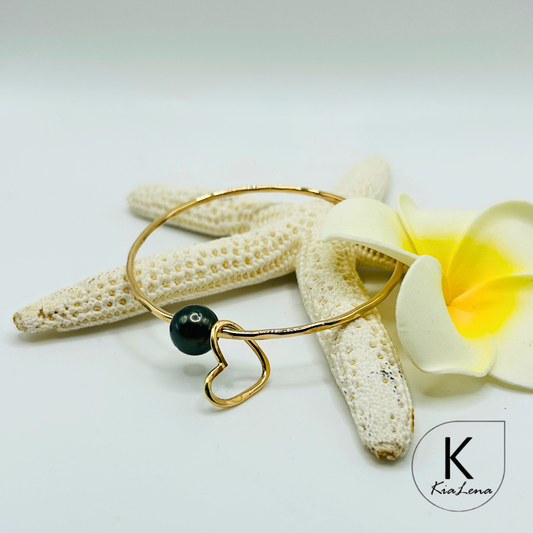 Tahitian Pearl Bangle with Heart Charm