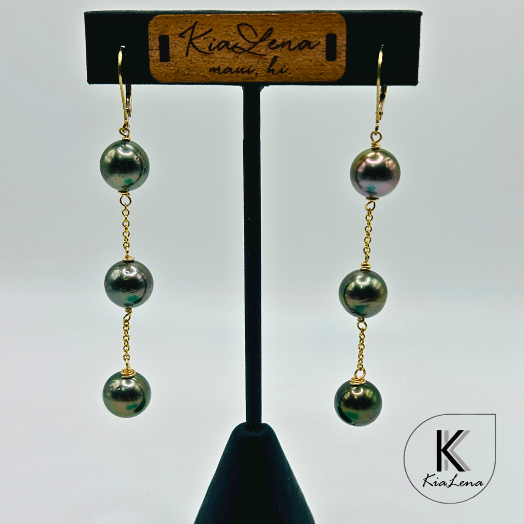Tahitian Triple Pearl Drop Earrings