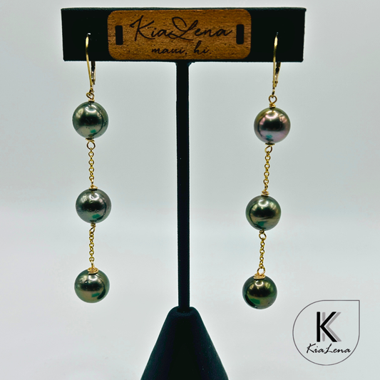 Tahitian Triple Pearl Drop Earrings