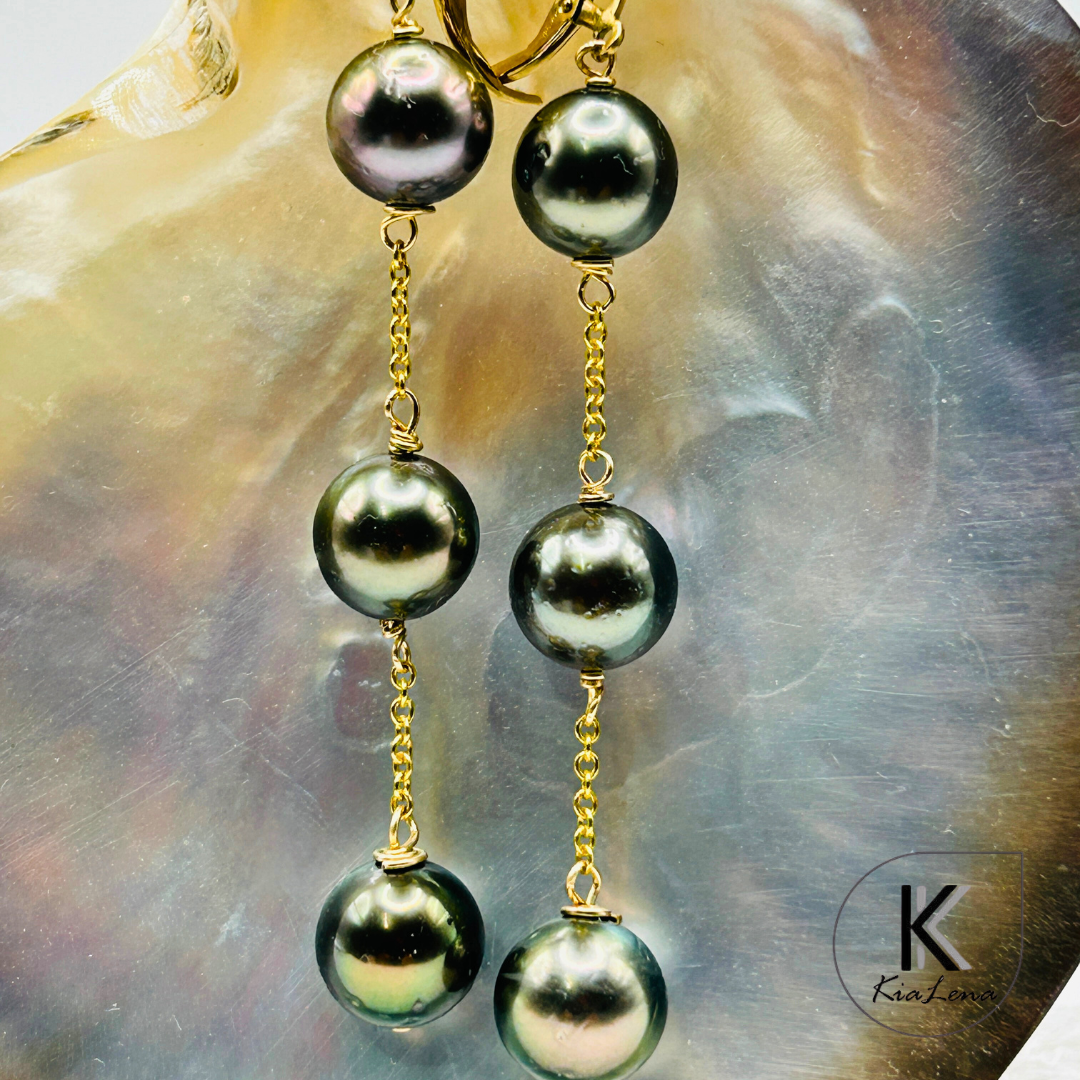 Tahitian Triple Pearl Drop Earrings