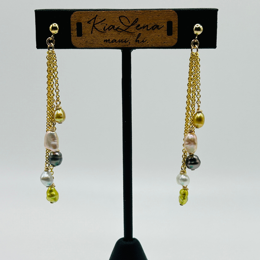 Tassel Style 5 Pearl Drop Earrings