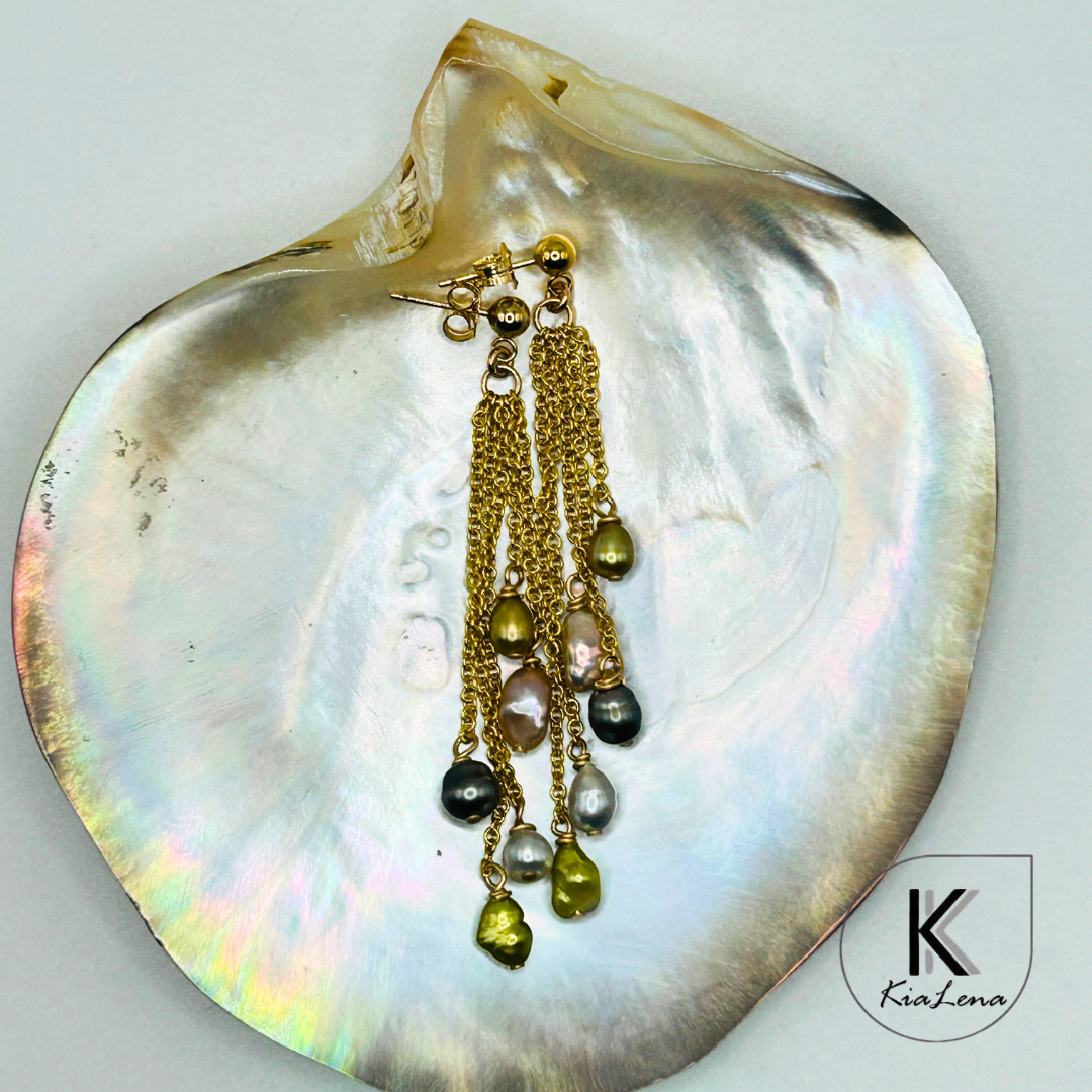 Tassel Style 5 Pearl Drop Earrings