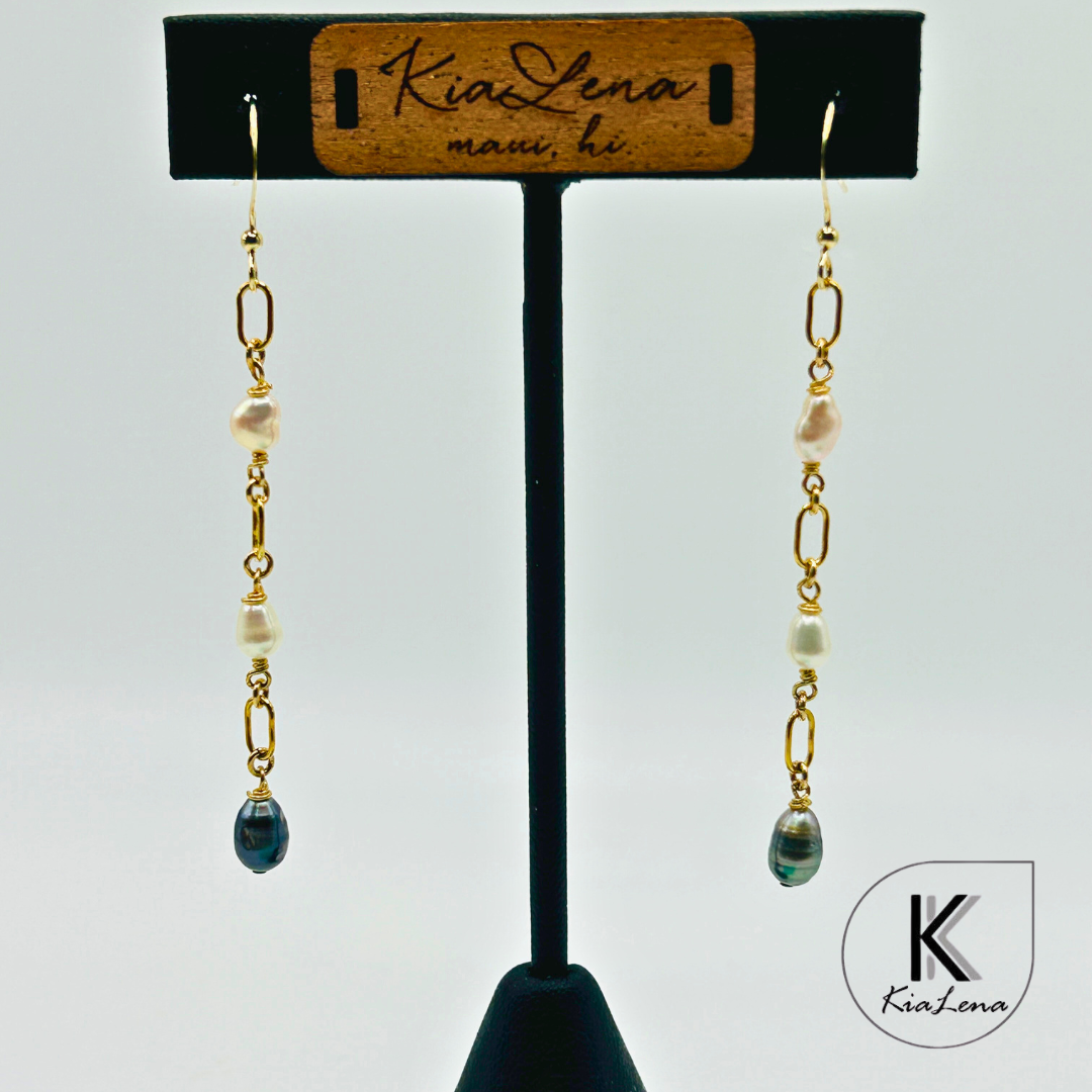 Tahitian Triple Keshi Pearl Drop Earrings