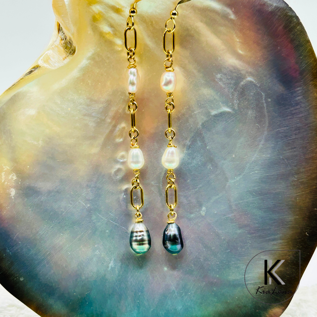 Tahitian Triple Keshi Pearl Drop Earrings