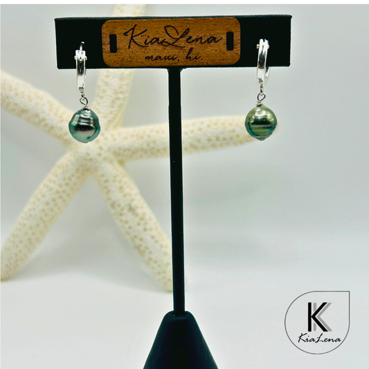 Tahitian Pearl Sterling Silver Huggie Earrings