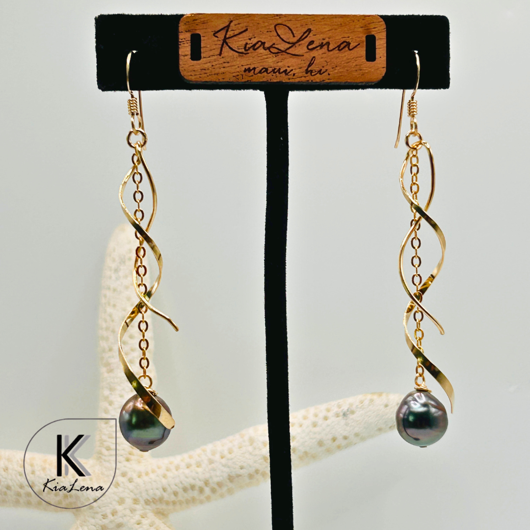 Tahitian Pearl Spiral Dangle Earrings