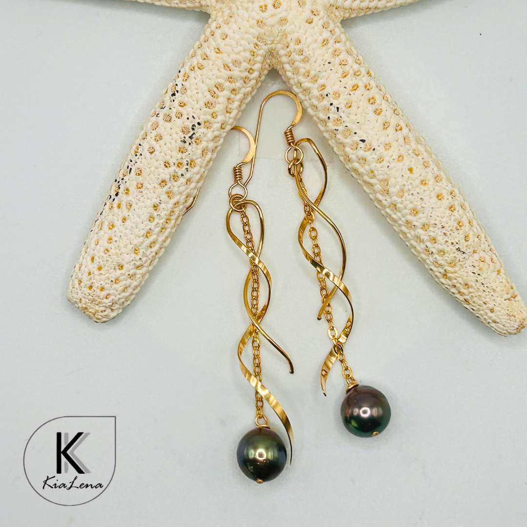 Tahitian Pearl Spiral Dangle Earrings
