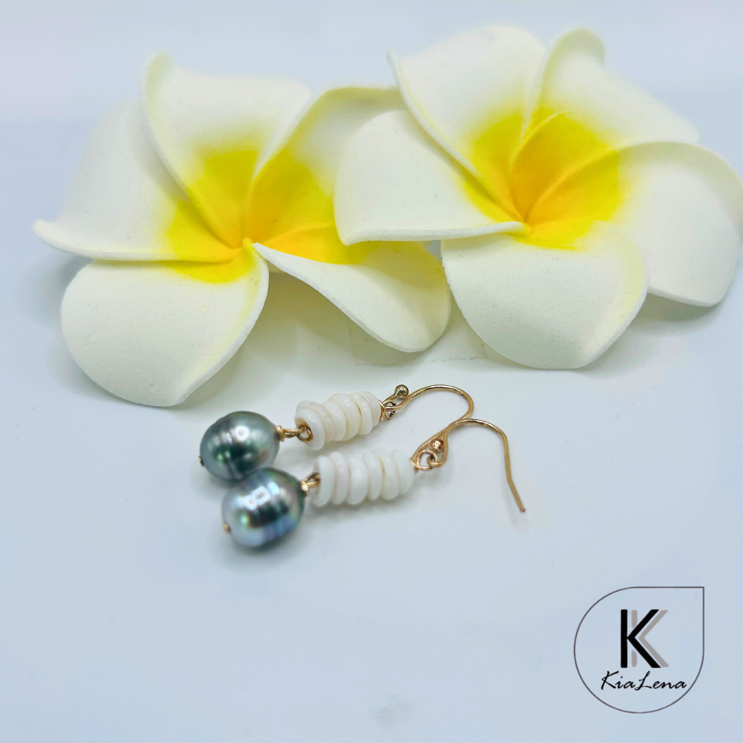 1 3/4" Tahitian Pearl with Mother of Pearl Dangle Earrings