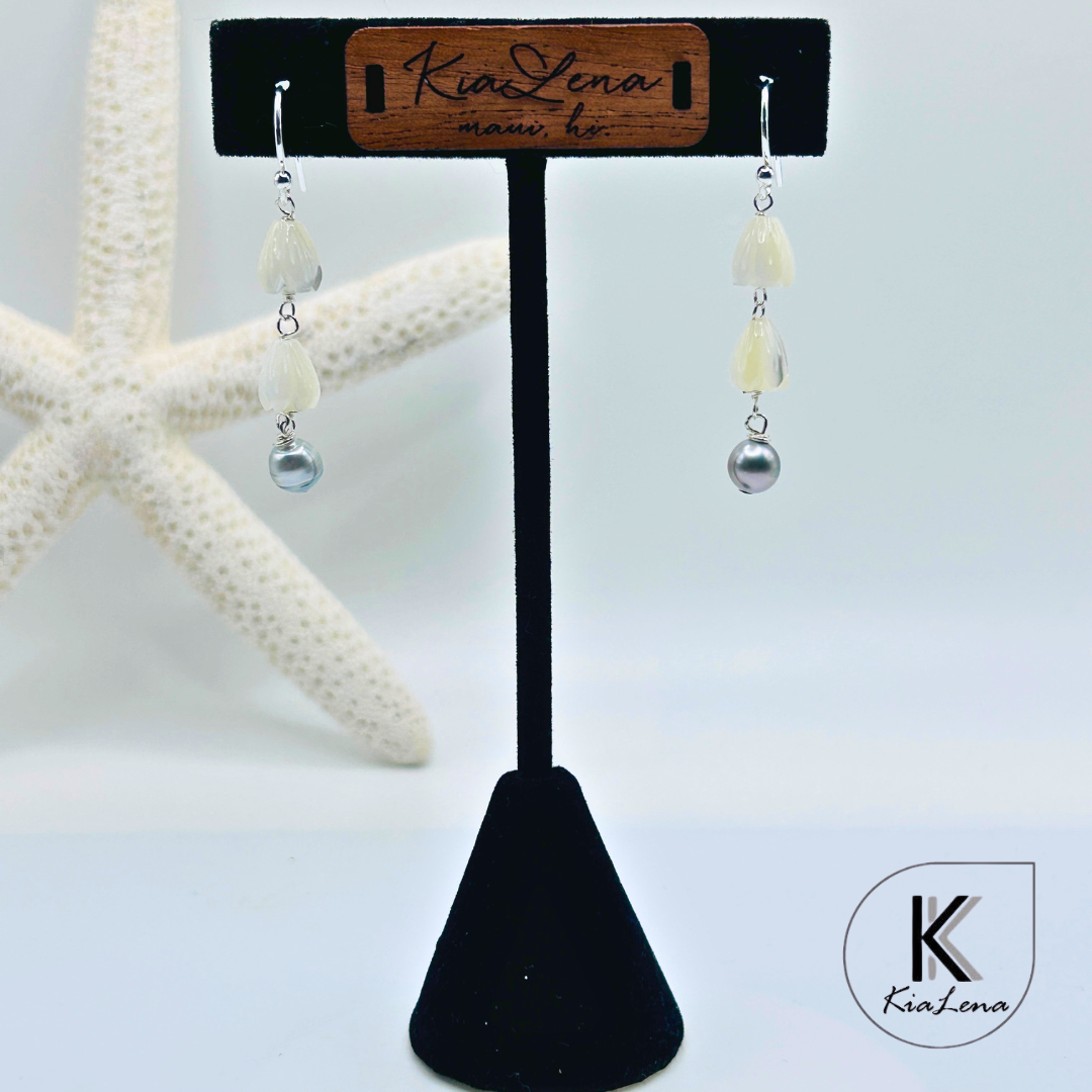 1 3/4" Tahitian Pearl with Mother of Pearl Dangle Earrings