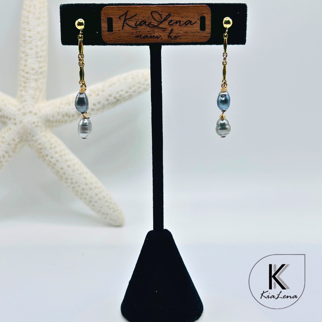 Tahitian Double Keshi Pearl Dangle Earrings