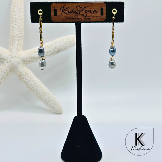 Tahitian Double Keshi Pearl Dangle Earrings