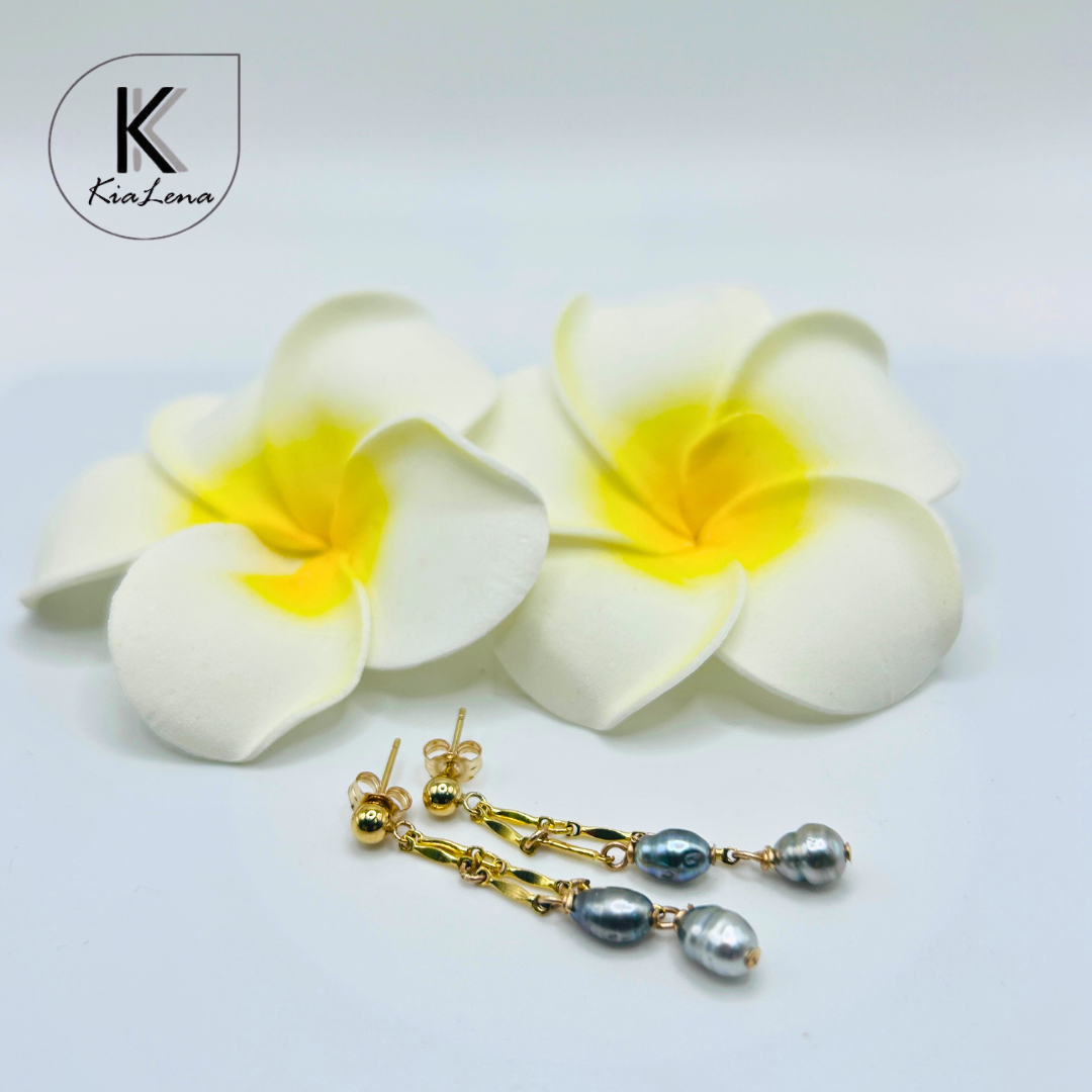Tahitian Double Keshi Pearl Dangle Earrings