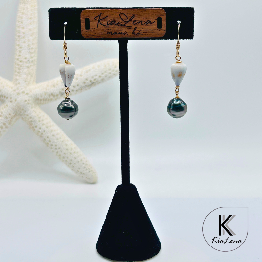 1 1/2" Tahitian Pearl with Dwarf Cone Drop Earrings