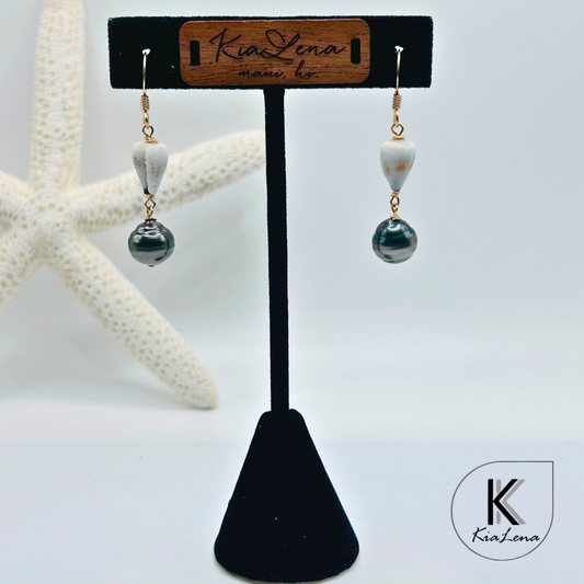 1 1/2" Tahitian Pearl with Dwarf Cone Drop Earrings