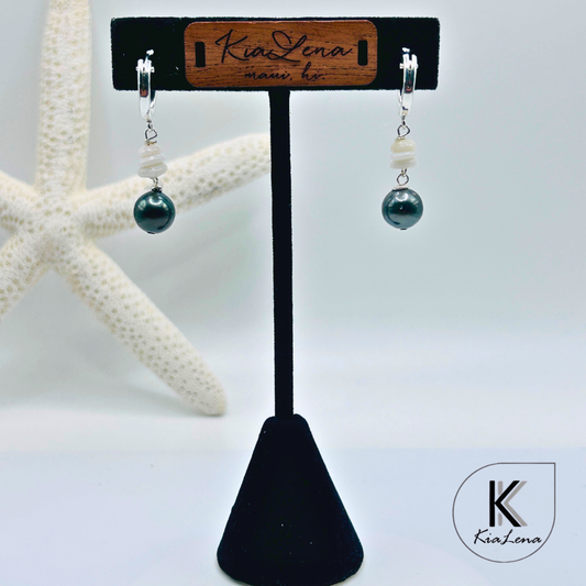 1 1/2" Tahitian Pearl with Puka Shell  Huggie Earrings