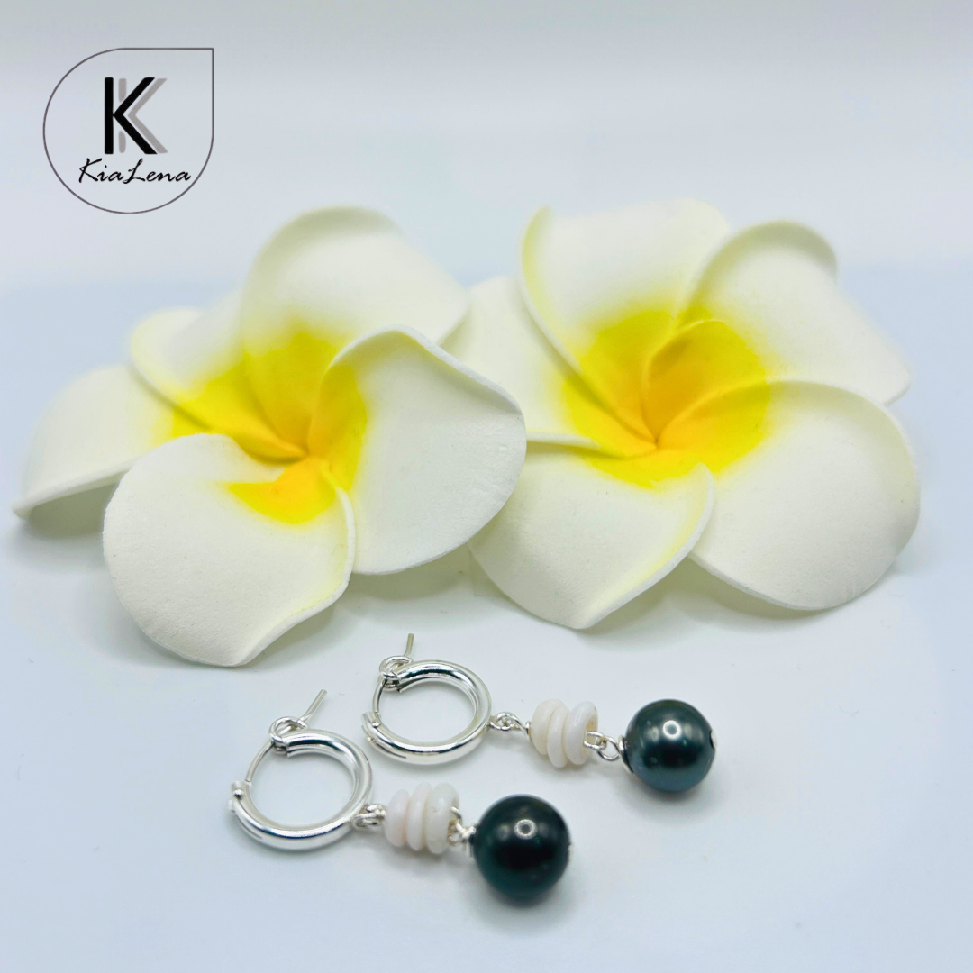 1 1/2" Tahitian Pearl with Puka Shell  Huggie Earrings