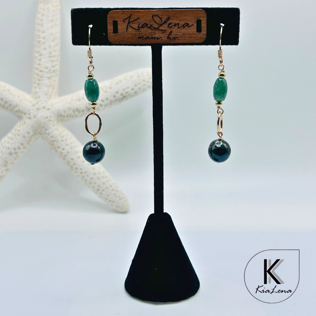 2" Tahitian Pearl with Jade Dangle Earrings
