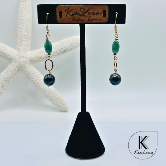 2" Tahitian Pearl with Jade Dangle Earrings
