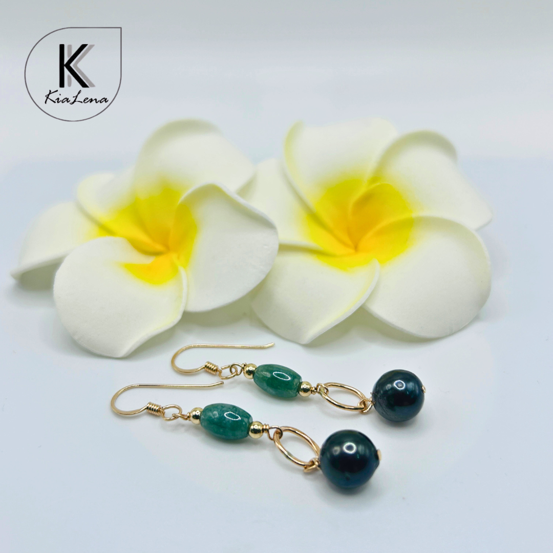 2" Tahitian Pearl with Jade Dangle Earrings