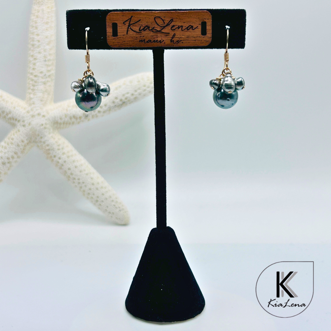 1 1/4" Tahitian and Keshi Pearl Drop Earrings