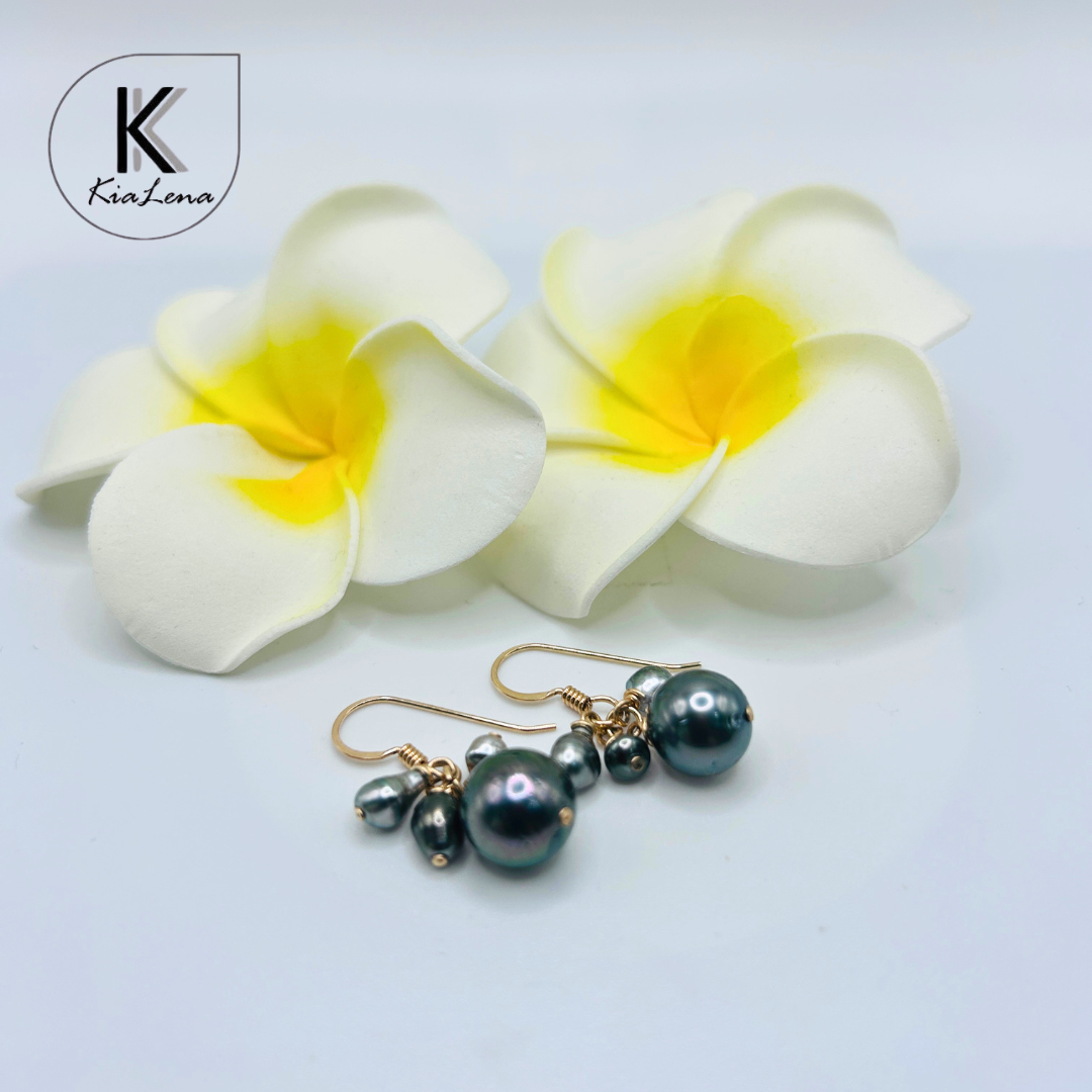 1 1/4" Tahitian and Keshi Pearl Drop Earrings