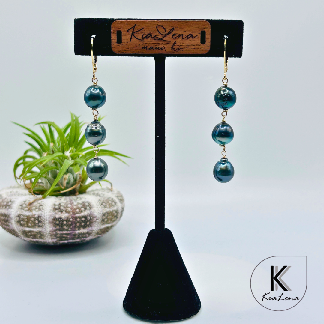 Tahitian Triple Pearl Drop Earrings