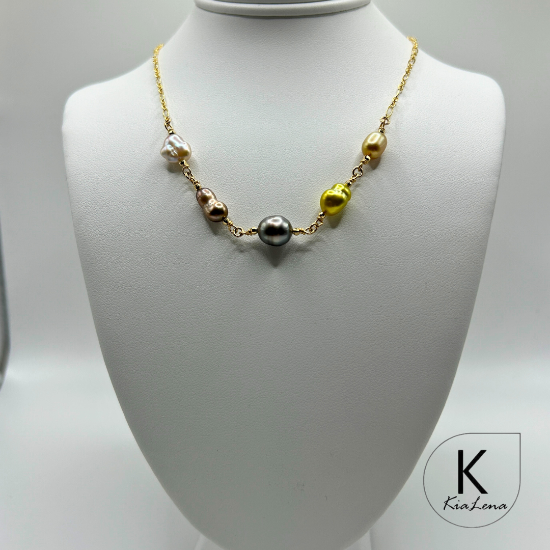 5 Assorted Keshi Pearl Necklace
