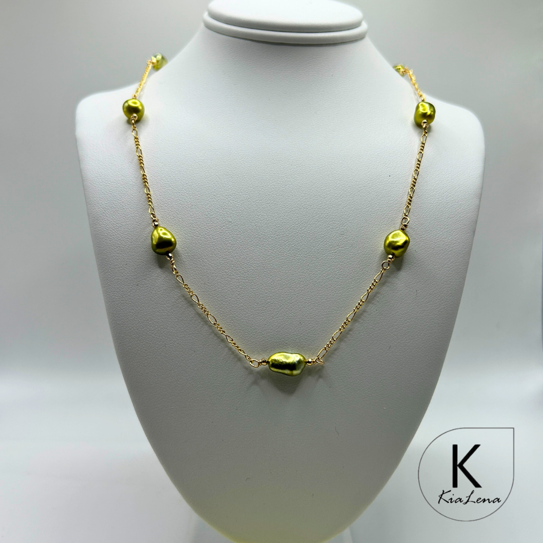 21 1/4" 9 Keshi Pistacio Pearl Necklace