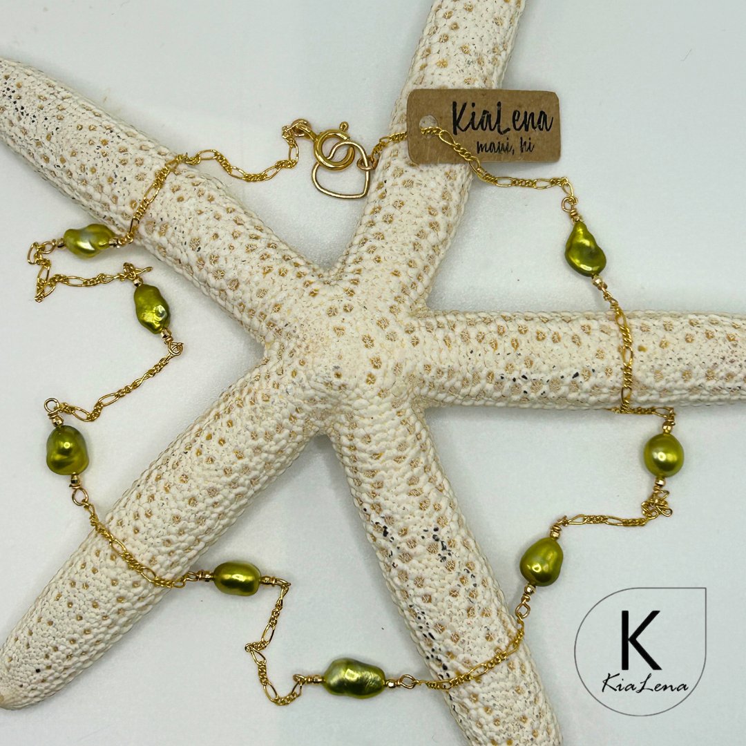 21 1/4" 9 Keshi Pistacio Pearl Necklace