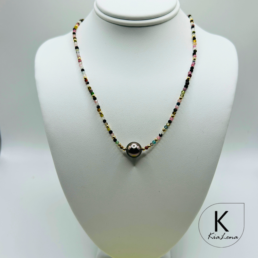 16 3/4" Single Tahitian Pearl with Tourmaline Necklace