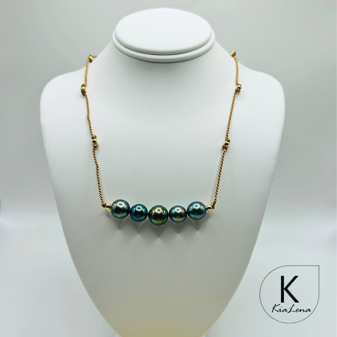 Five Tahitian Pearl Necklace with Silk Cord