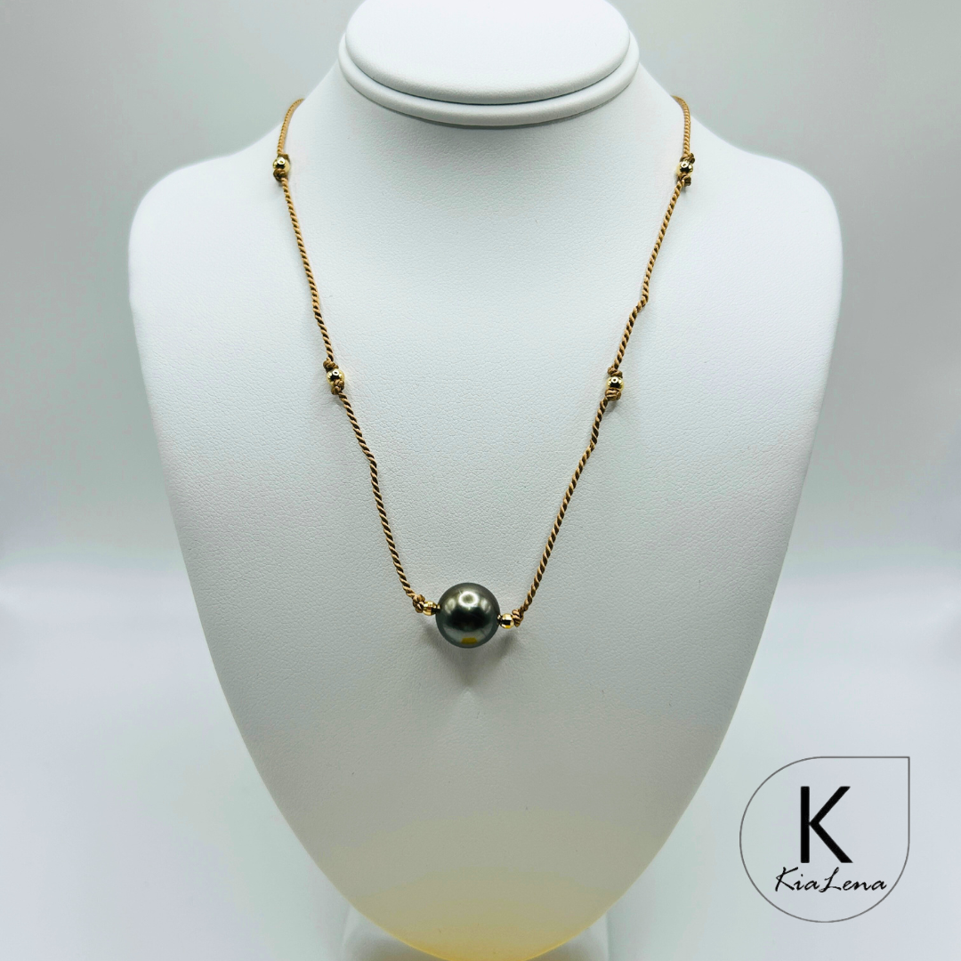 Solitaire Tahitian Pearl Necklace with Silk Cord