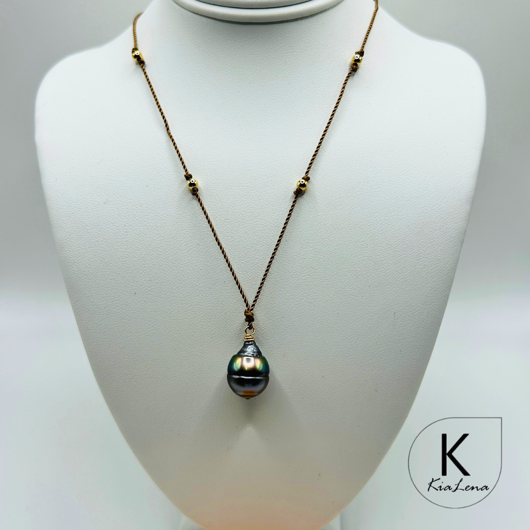 Solitaire Baroque Tahitian Pearl with Silk Cord Necklace