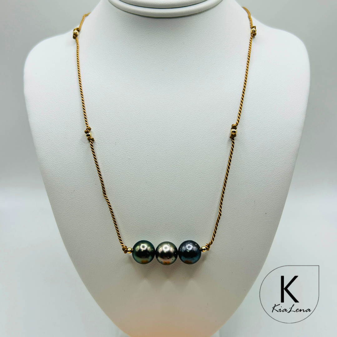 Triple Tahitian Pearl with Silk Cord Necklace
